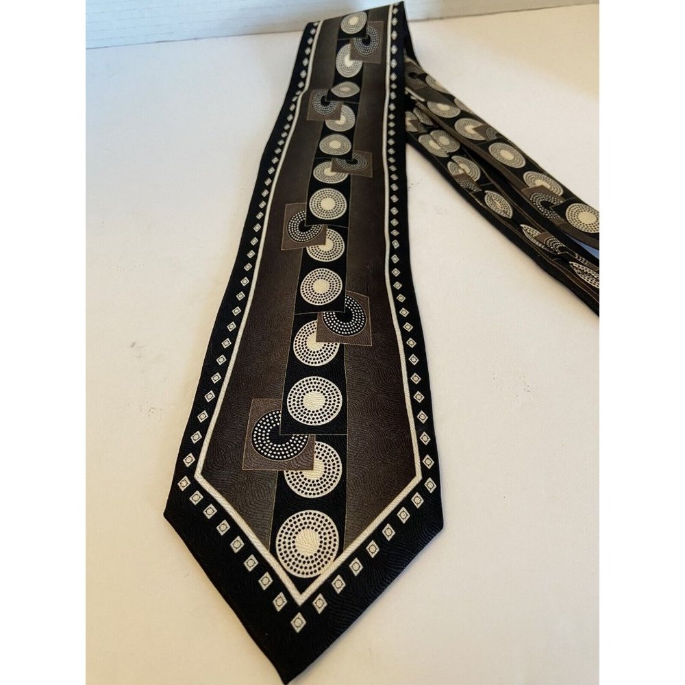 Forte hand made 100% silk men's neck tie geometric pattern black brown cream